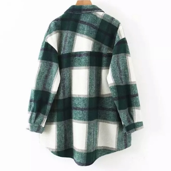 SOLD OUT Green Plaid Oversized Flannel Shacket Shirt Jacket - Picture 6 of 15